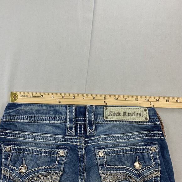 Rock Revival Women Yui Easy Bootcut Embellished Gem Pockets Blue Jeans Sz 30 - Picture 11 of 11